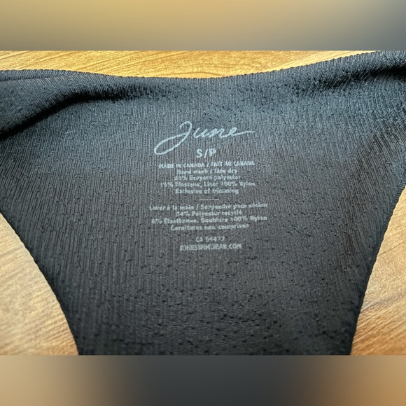 JUNE SWIMWEAR Tropical Off Shoulder Top and Cheeky Black Bikini Bottoms - Picture 10 of 12